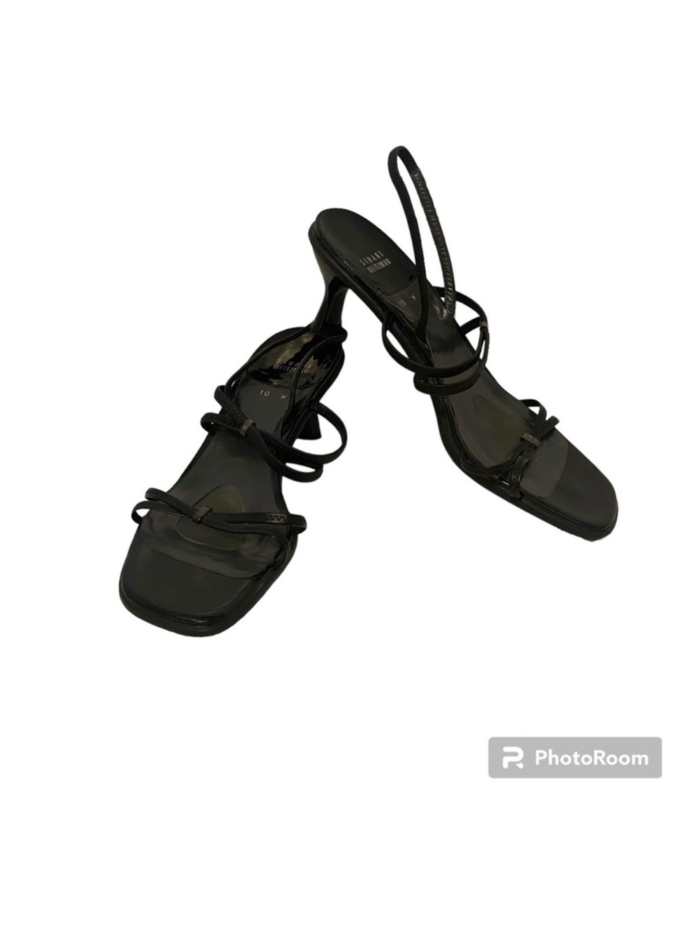 STUART WEITZMAN SHOES HEELS SANDALS BLACK LEATHER STRAPPY SIZE 10 W